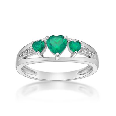 Gemminded Lab Created Sterling Silver Gemstone and Diamond Accent Heart 3-Stone Ring