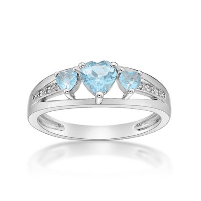 Gemminded Lab Created Sterling Silver Gemstone and Diamond Accent Heart 3-Stone Ring, Blue, 8