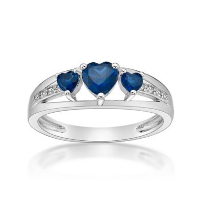 Gemminded Lab Created Sterling Silver Gemstone and Diamond Accent Heart 3-Stone Ring, 5