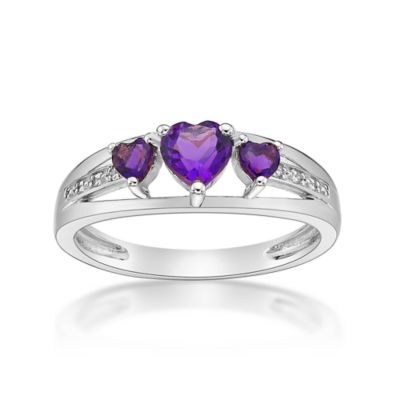 Gemminded Lab Created Sterling Silver Gemstone and Diamond Accent Heart 3-Stone Ring, 5