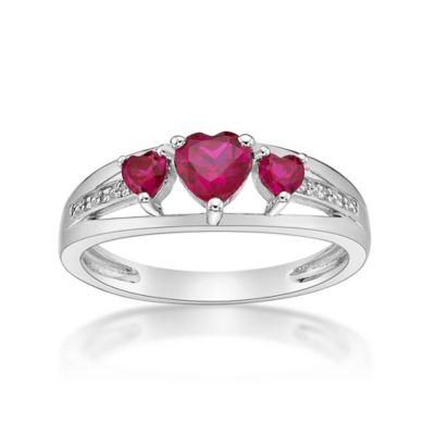 Gemminded Lab Created Sterling Silver Gemstone and Diamond Accent Heart 3-Stone Ring, 8