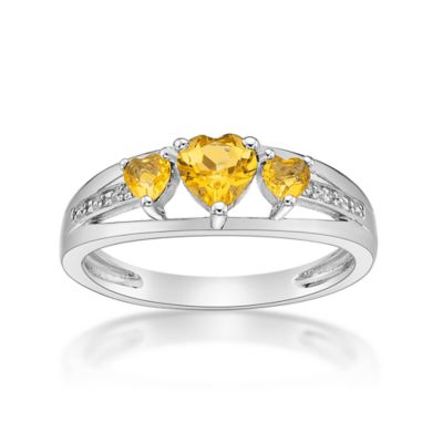 Gemminded Lab Created Sterling Silver Gemstone and Diamond Accent Heart 3-Stone Ring, 6