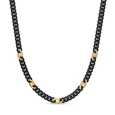 LYNX Men's 8mm Stainless Steel Matte Cuban and Mariner Link Station Chain Necklace, Black, 26 in