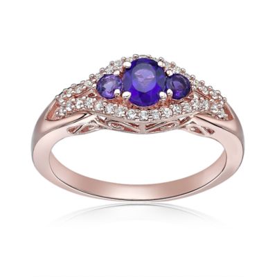 Gemminded 1.85 ct. t.w. Amethyst and Created White Sapphire Ring in 2 Micron 18k Rose Gold Plated Silver