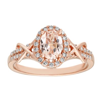 Gemminded 5/8 ct. t.w. Morganite & 1/4 ct. t.w.Diamond Halo Ring in 10K Rose Gold, 6
