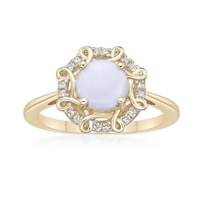 Gemminded 7/8 ct. t.w. Opal & 1/10 ct. t.w. Diamond Octagonal Scroll Frame Ring in 10K Gold, 5