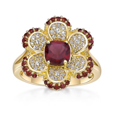 Gemminded 1.2 ct. t.w. Garnet & Lab-Created White Sapphire Flower Ring in 2 micron 18k Gold-Plated Sterling Silver