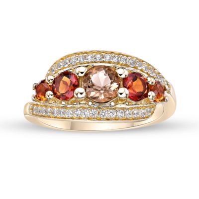 Gemminded Smoky Quartz, Citrine & Lab-Created White Sapphire Graduated Bypass Ring in 2 micron 18k Gold-Plated Sterling Silver