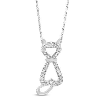 Gemminded Women's Yellow Gold Plated Sterling Silver Diamond Cat Pendant Necklace, 18 in