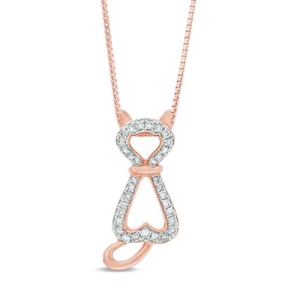 Gemminded Women's Yellow Gold Plated Sterling Silver Diamond Cat Pendant Necklace