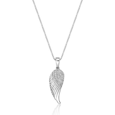 Gemminded 1/10 ct. t.w. Diamond Angel Wing Pendant in Sterling Silver, White, 18 in