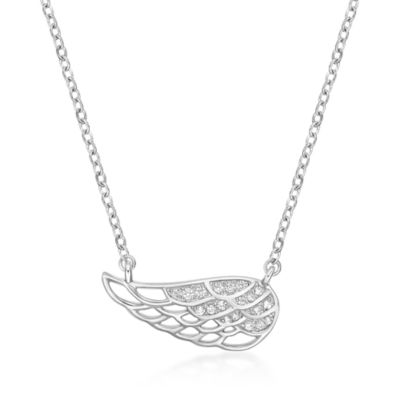 Gemminded Diamond Accent Sideways Angel Wing Necklace in Sterling Silver, White, 18 in
