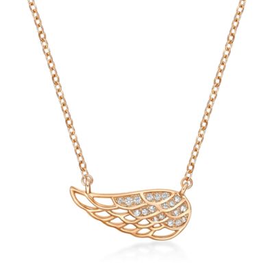 Gemminded Diamond Accent Sideways Angel Wing Necklace in Sterling Silver