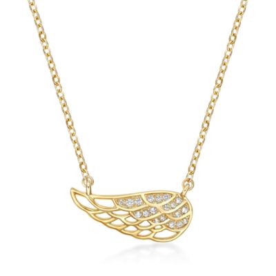 Gemminded Diamond Accent Sideways Angel Wing Necklace in Sterling Silver, Yellow, 18 in