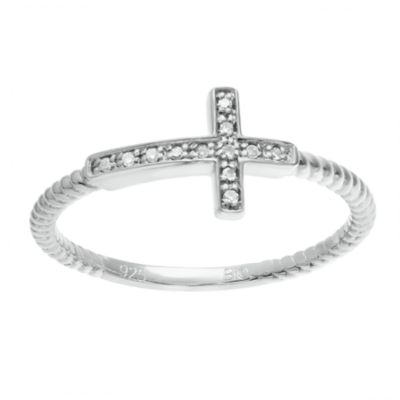 Gemminded Women's Yellow Gold Plated Sterling Silver Diamond Sideways Cross Ring