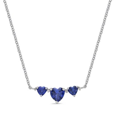 Gemminded Lab Created Three Heart Gemstone Pendant Necklace in Sterling Silver, 18 in