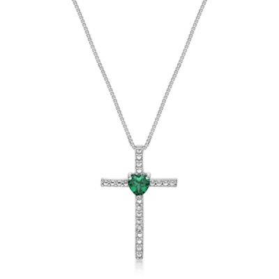 Gemminded Lab Created Heart-Shaped Gemstone Cross Pendant in Sterling Silver, 18 in