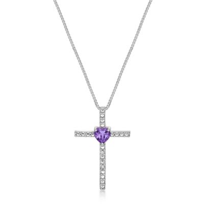 Gemminded Lab Created Heart-Shaped Gemstone Cross Pendant in Sterling Silver, 18 in