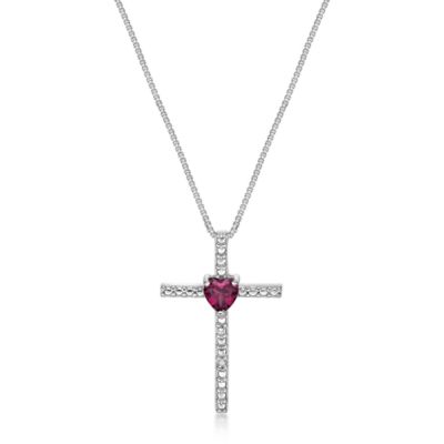 Gemminded Lab Created Heart-Shaped Gemstone Cross Pendant in Sterling Silver, 18 in