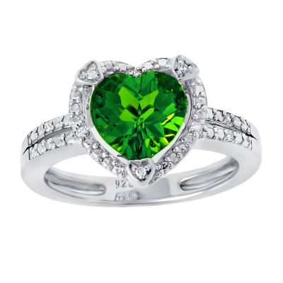 Gemminded Lab Created Gemstone and Diamond Accent Heart Ring in Sterling Silver, 8