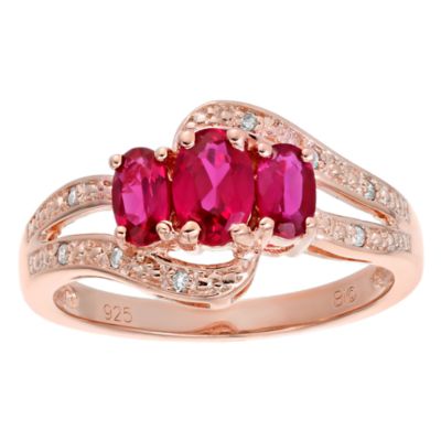 Gemminded 1 ct. t.w. Created Ruby and White Topaz Accent Ring in Rose Gold Plating Silver, 6