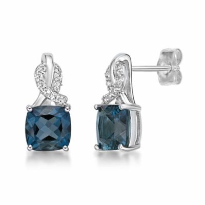 Gemminded Lab Created Women's Sterling Silver Gemstone & White Diamond Accent Earrings, Blue