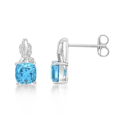 Gemminded Lab Created Women's Sterling Silver Gemstone & White Diamond Accent Earrings, Blue
