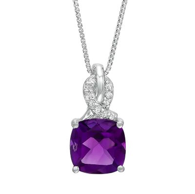Gemminded Lab Created Women's Sterling Silver Cushion Cut Gemstone & Diamond Accent Pendant Necklace, 18 in