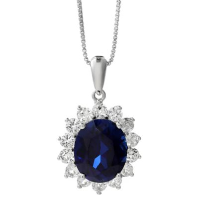 Gemminded Lab Created Oval Gemstone and 1.1 ct. t.w. Created White Sapphire Pendant Necklace in Sterling Silver, 18 in