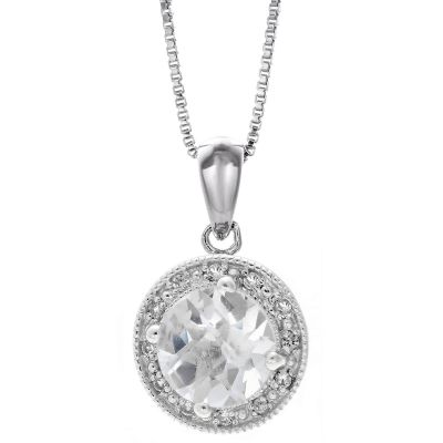 Gemminded Lab Created Center Gemstone with Created White Sapphire and Diamond Accent Pendant Necklace in Sterling Silver, 18 in