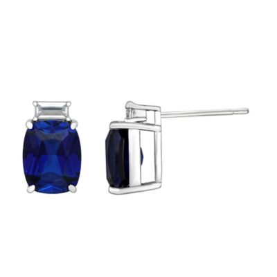 Gemminded Lab Created Women's Sterling Silver Gemstone & White Topaz Accent Earrings, Blue