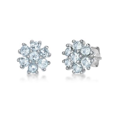 Gemminded Lab Created Women's Sterling Silver Seven Stone Flower Gemstone Stud Earrings, Blue