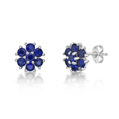 Gemminded Lab Created Women's Sterling Silver Seven Stone Flower Gemstone Stud Earrings, Blue