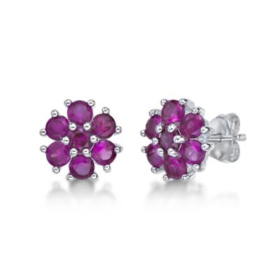 Gemminded Lab Created Women's Sterling Silver Seven Stone Flower Gemstone Stud Earrings