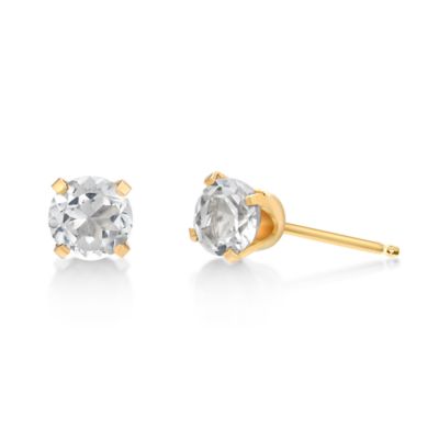 Gemminded Women's Round Gemstone Stud Earrings in 14K Yellow Gold, White