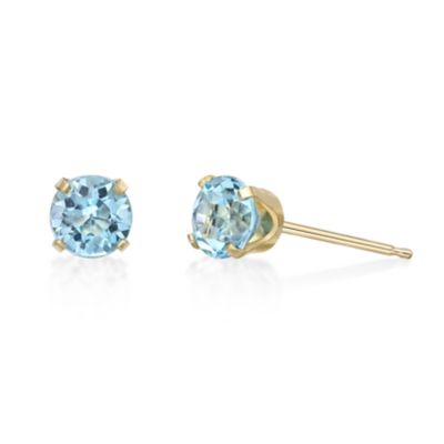 Gemminded Women's Round Gemstone Stud Earrings in 14K Yellow Gold, Blue