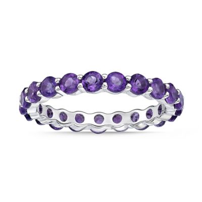 Gemminded Women's Round Gemstone Eternity Band Ring in Sterling Silver