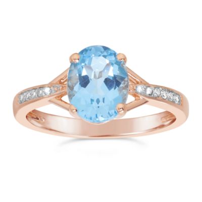 Gemminded Women's Oval Gemstone Ring in Rose Gold-Plated Sterling Silver, Blue, 8