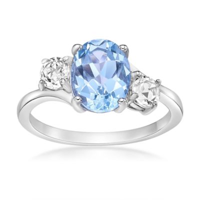 Gemminded Lab Created Women's Sterling Silver Oval Cut Blue Topaz Ring with Created White Sapphire