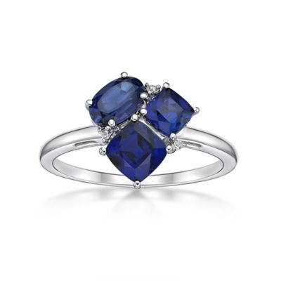 Gemminded Lab Created Women's Cushion & Oval Created Sapphire Three-Stone Ring in Sterling Silver