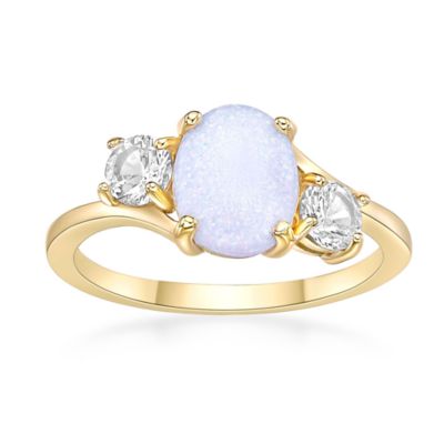 Gemminded Lab Created Women's Yellow Gold Plated Sterling Silver Oval Cut Opal Ring with Created White Sapphire