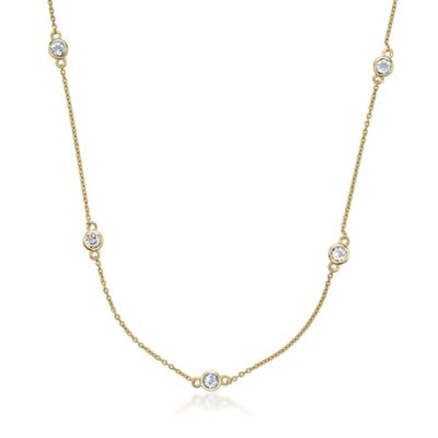 Gemminded Women's Sterling Silver Bezel-Set Gemstone Station Necklace, Blue, 18 in
