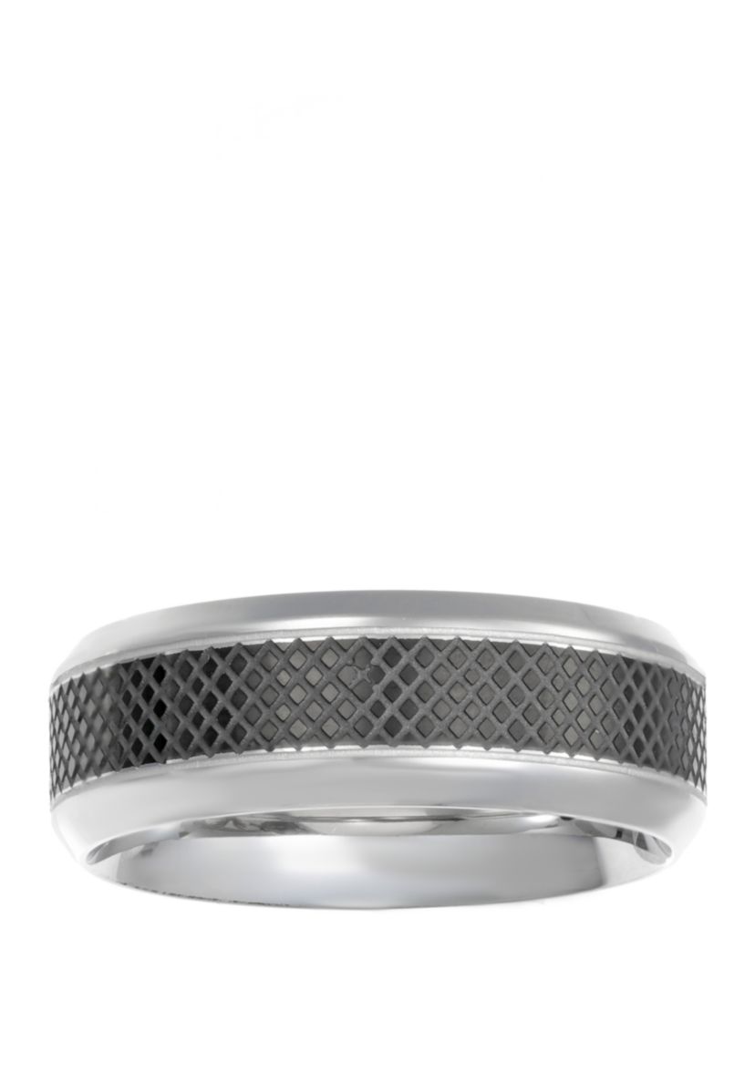 Mens Stainless Steel Ring with Black Ion Plating