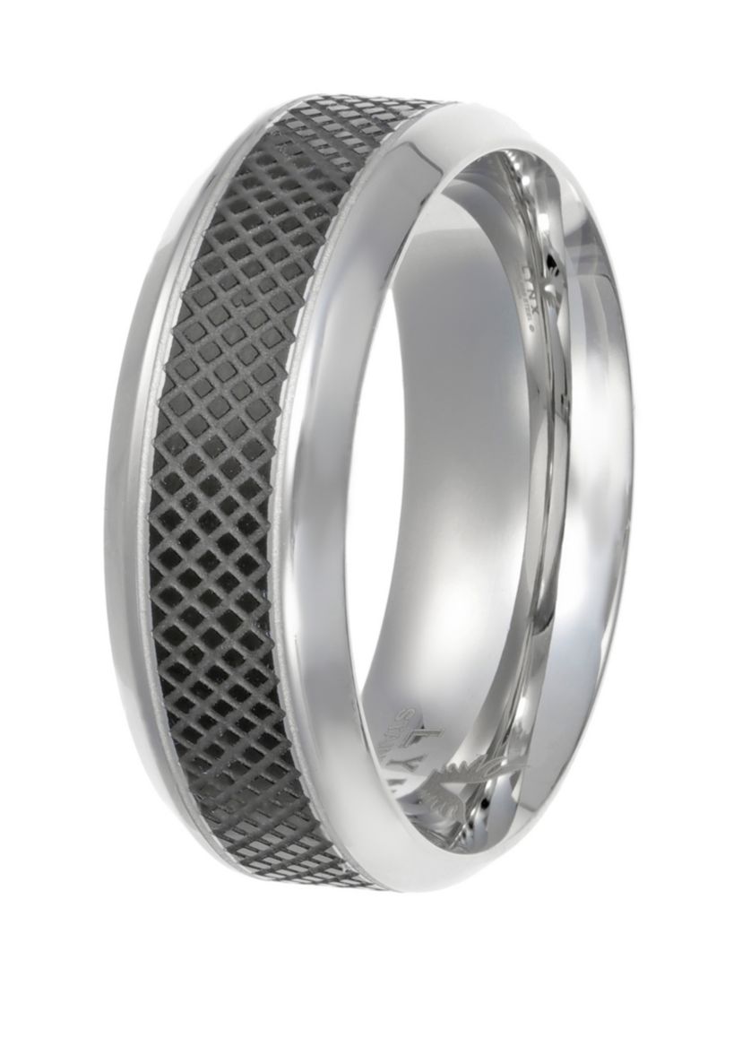 Mens Stainless Steel Ring with Black Ion Plating