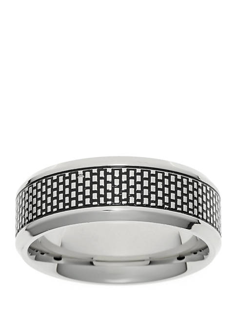 Mens Stainless Steel Ring with Textured Center