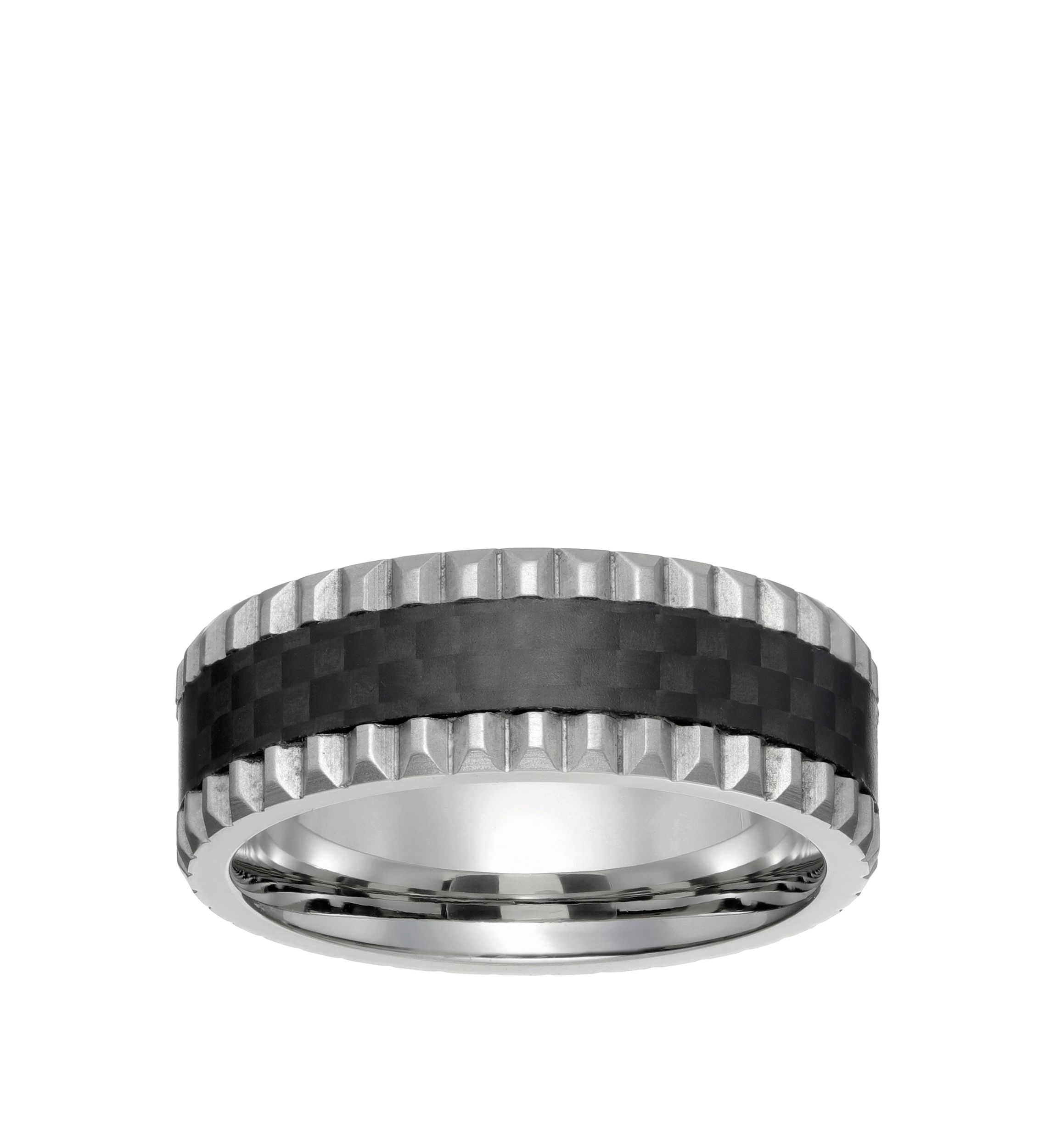 Mens Stainless Steel Ring with Forged Carbon Fiber