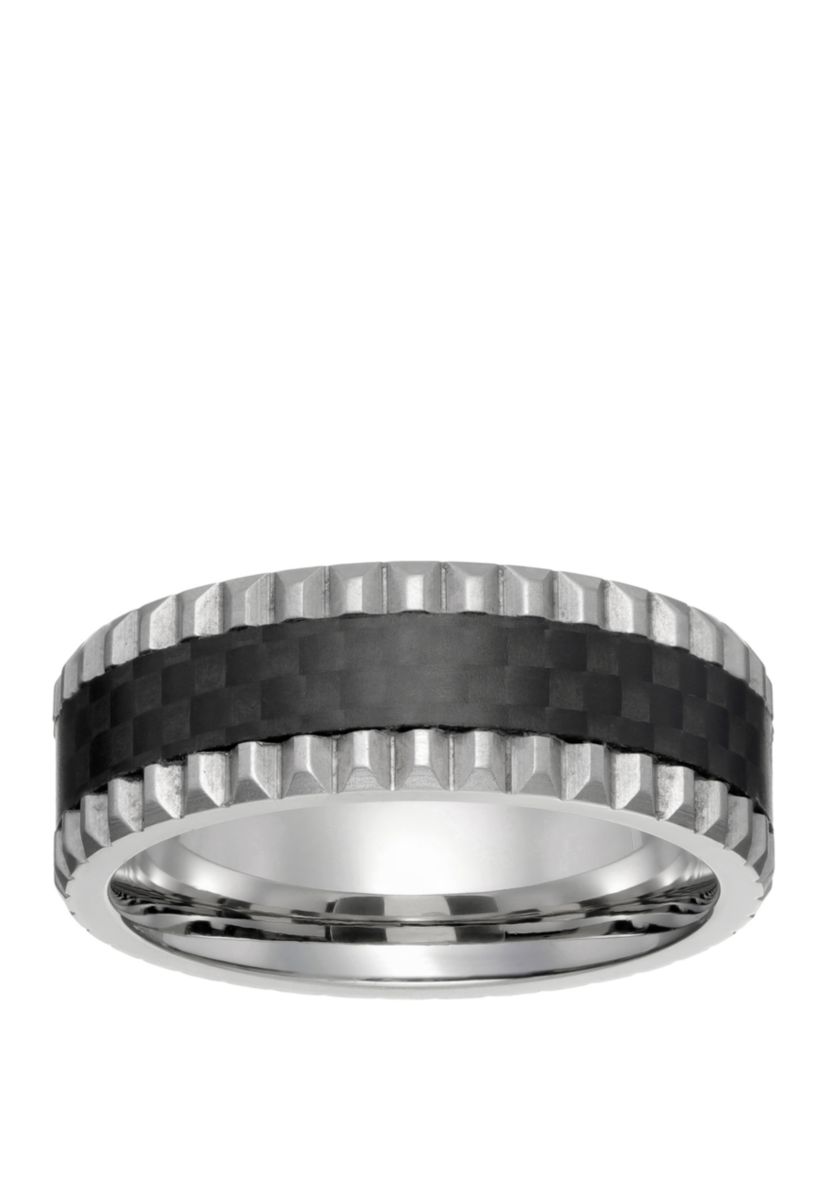Mens Stainless Steel Ring with Forged Carbon Fiber