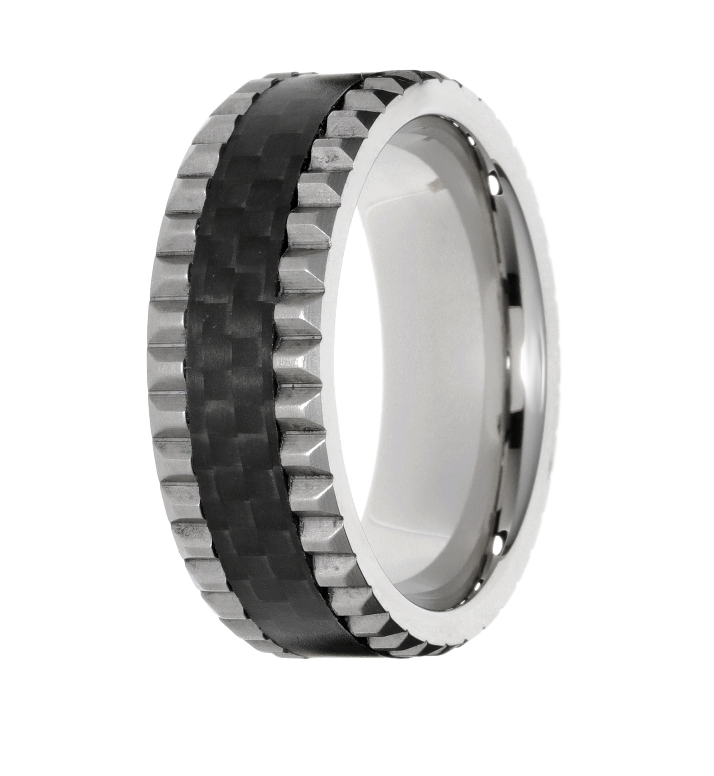 Mens Stainless Steel Ring with Forged Carbon Fiber