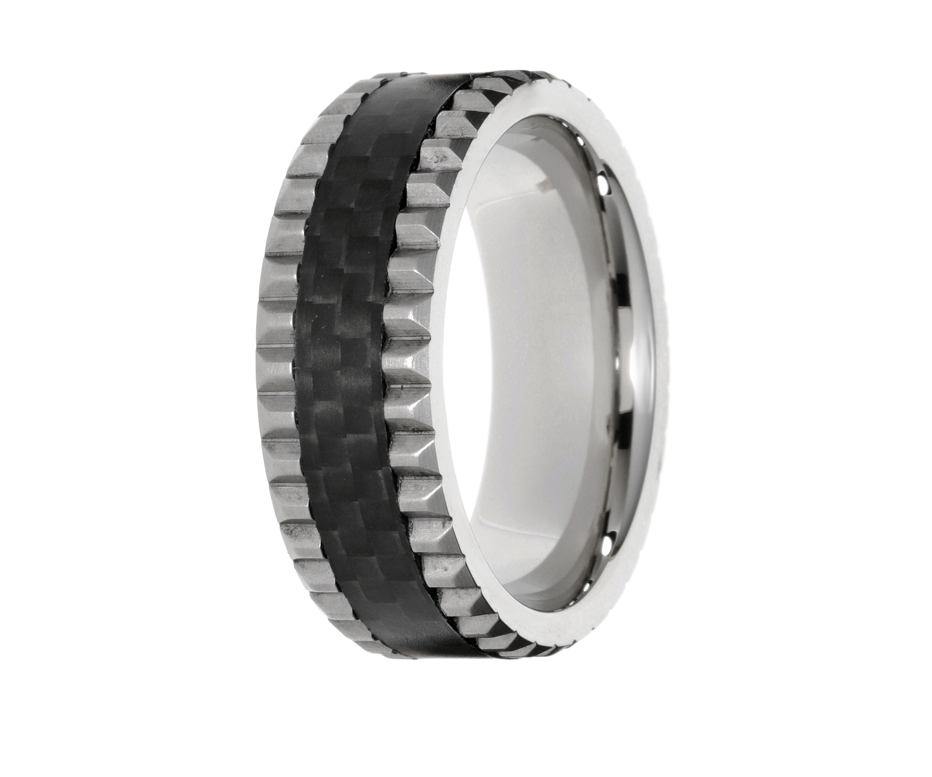 Mens Stainless Steel Ring with Forged Carbon Fiber