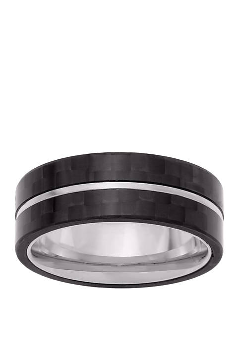 Mens Stainless Steel Ring with Forged Carbon Fiber